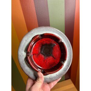 Vintage round Canadian pottery red ashtray- vintage wear